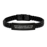 Machinist Gifts for Birthday, Interlaced Leather Bracelet, 'Keep Calm And Let The Machist Handle It', Gifts from Friends, Gifts for Machinist - Image 1